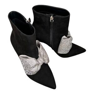 INC Girlie Show Black Dressy Pointed Toe Bow Booties Shoes NWT 5.5